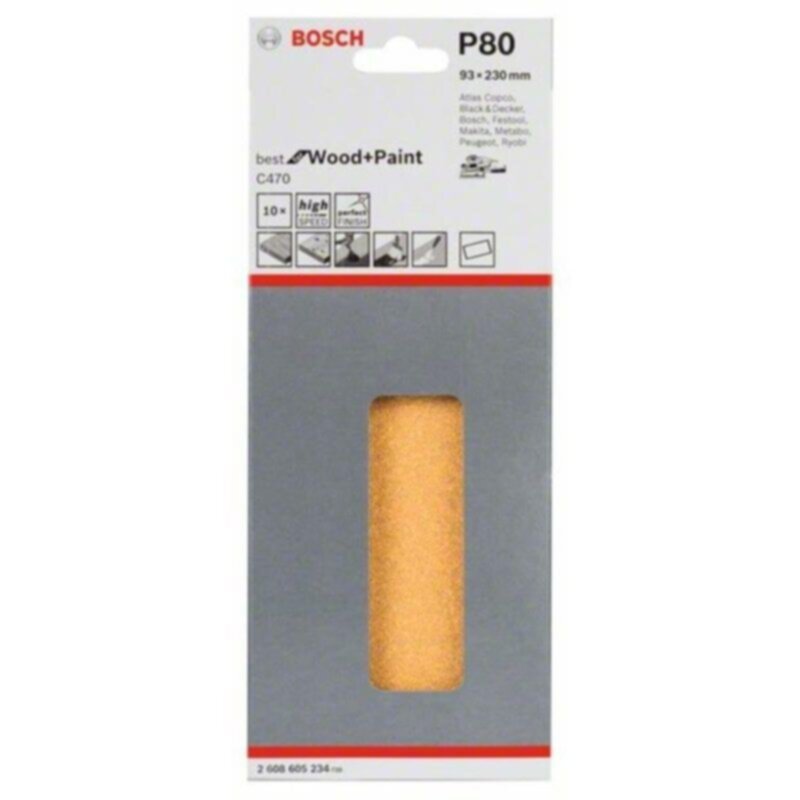 BOSCH | Sanding Sheet Set 93 X 230 mm Grit 80 10PC | BO2608605234