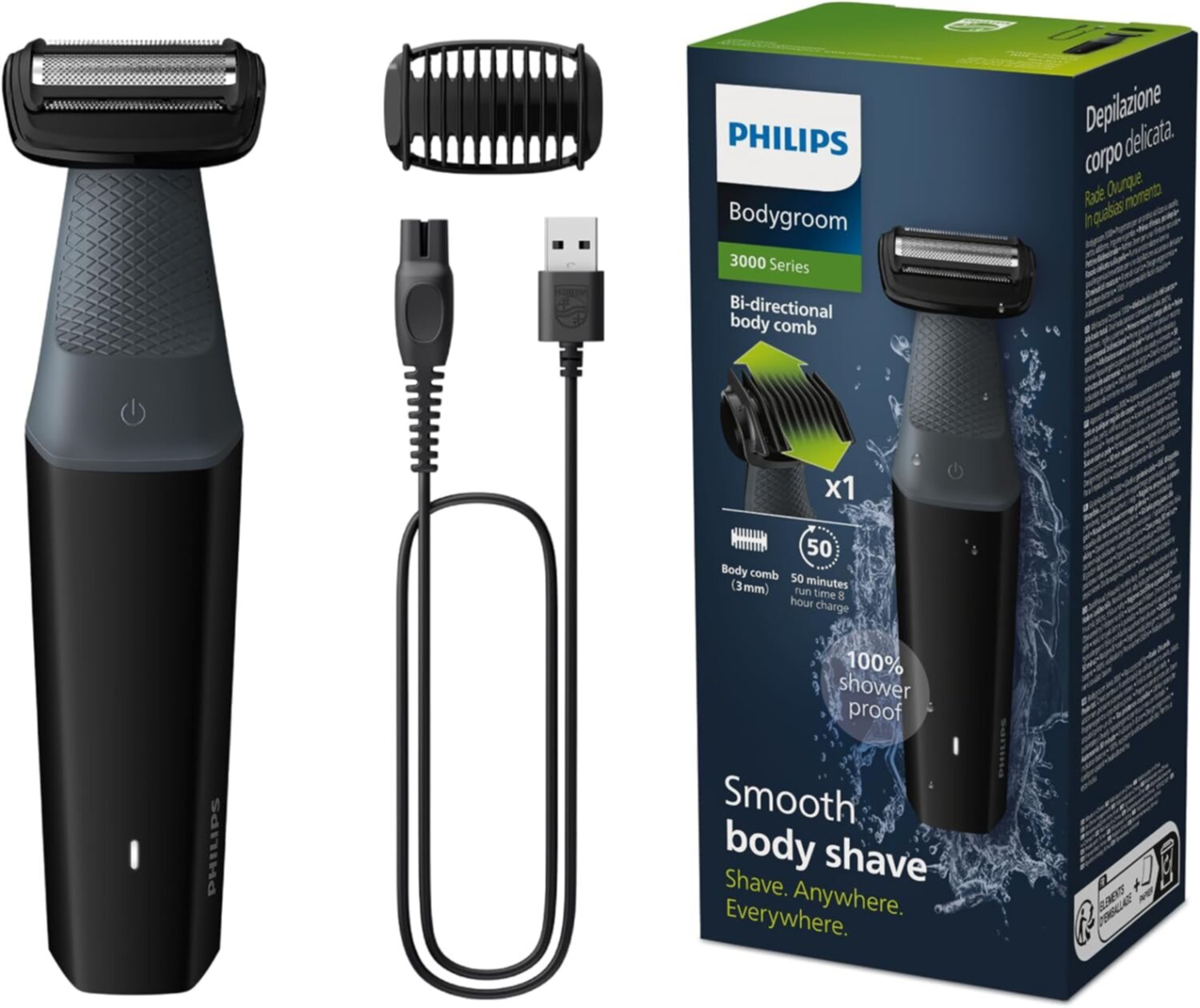 PHILIPS | Bodygroom Series 3000 Showerproof Groin and Body Trimmer Black | BG3017/01