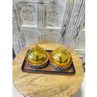 NAQSH GALLERY | Set Of Wooden Bowls, Tray With Golden Lids | 10000083