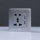 MILANO | 2 Pin & 3 Pin Universal Socket With 2.1A Us-Silver | 210100300379