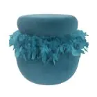 DANUBE | Conde Velvet Pouf with Feather - Blue | 811100700223