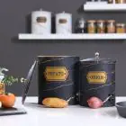 DANUBE | Black Oak Round Tin Box Potato/Onion -2 Pcs Set | 812000305533