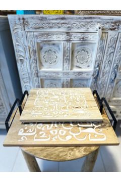 NAQSH GALLERY | Wooden Tray Set With White Arabic Letters | 10000271