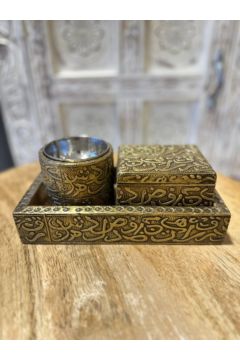 NAQSH GALLERY | Incense Burner Set Metal Accents And Arabic Letters | 10000278