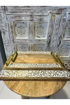 NAQSH GALLERY | Gray Painted Wooden Tray Set | 10000329