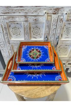 NAQSH GALLERY | Blue And Orange Designs Tray Set | 10000351