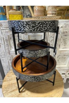 NAQSH GALLERY | Set Of 3 Cake Stands Dark Brown | 10000376