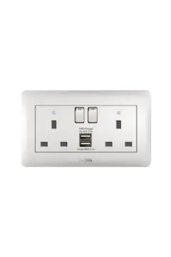 MILANO | 13A Twin Switched Socket Neon With Usb Wh | 210802900004