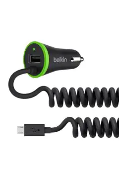 بيلكن | شاحن سيارة BOOST ↑ UP ثنائي المنفذ 3.4Amp 17 وات مع منفذ USB + موصل Mirco USB ملفوف | F8M890bt04-BLK