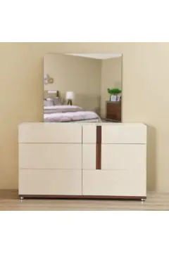 Maybell Dresser with Mirror - White Maple / Walnut | 810100100285