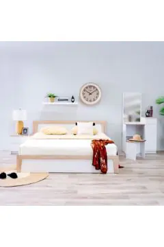 DANUBE | Martina 180x200 King Bed Set + Dresser and Stool - White/Sonoma Oak | 810100100392