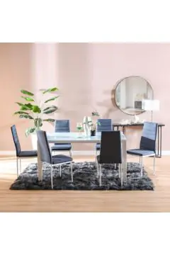 DANUBE | Rhian 1+6 Dining Set - Dark Grey / White Marble | 811600100295