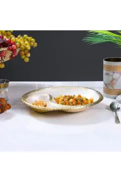 DANUBE | White Pearl Round Dish Bowl W/ Partition 33 Cms - AL 5906 | 812000404148