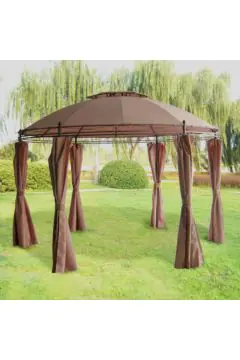 Double Roof Dome Round Gazebo with Side Curtains 3.5*2.7M | DP-DU111