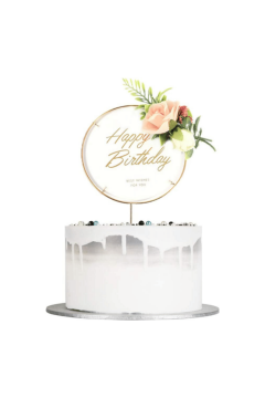 Happy Birthday Flower Cake Topper Decoration - Round | MGS-058