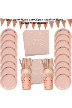 Happy Birthday Rose Gold Party Decorations 78Pcs | MGS-064