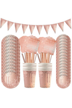 Pink Rose Gold Party  Decoration 86Pcs | MGS-081