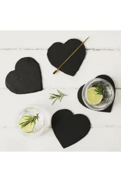 HOMEBOX | Zen Natural Stone Heart Shaped Slate Coaster - Set of 4 | 165114219