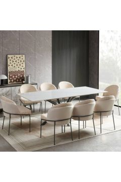 HOMEBOX | Buckle 8-Seater Sintered Stone Top Dining Set | 166085267