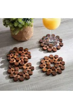 HOMEBOX | Woodlux 4-Piece Coaster Set - 10 cm | 166313318