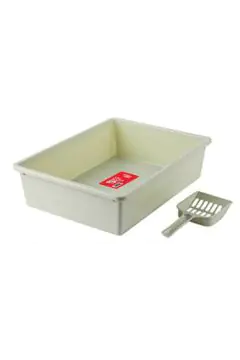Cat Litter Tray with Scoop - Green - M Size, 38 x 28 x 10 cm