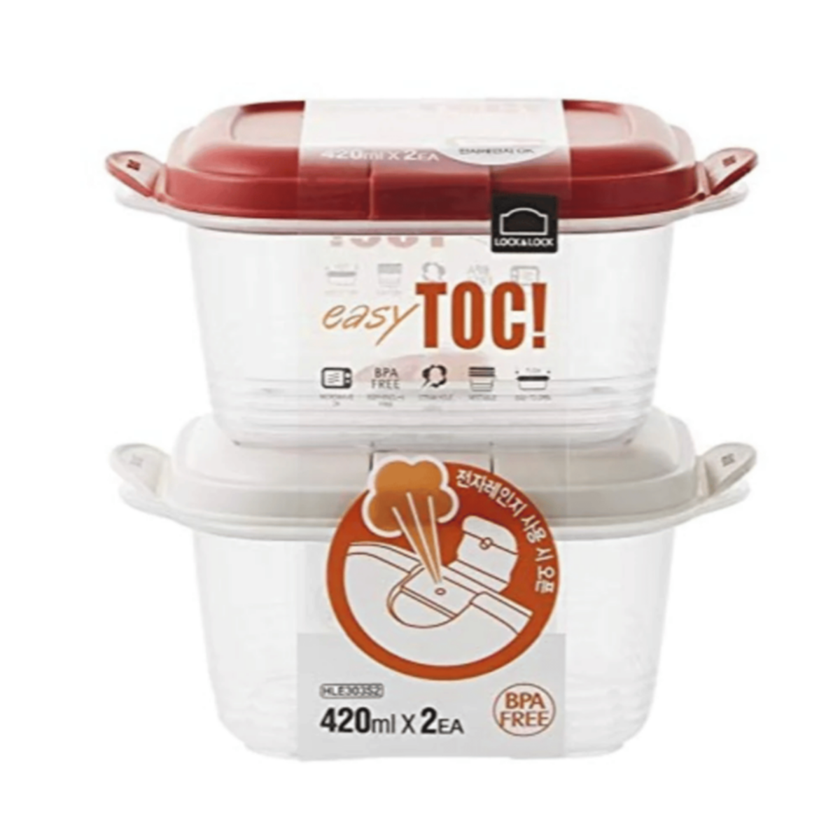 LOCK N LOCK | Easy Toc Plastic Container 420ML 2Pcs | LCK103HHL00294