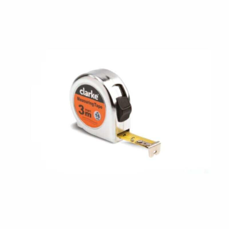 CLARKE | Measuring Tape 3mtr Chrome Finish Steel Body with Lock Mechanism Heavy Duty | MT3SBC