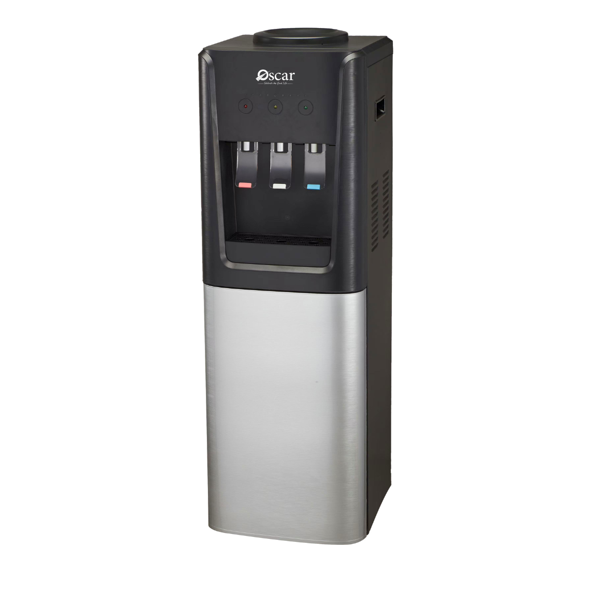 OSCAR | Hot & Cold 3 Tap Water Dispenser Bottom Loading Black With Silver Deco | OWD3TB