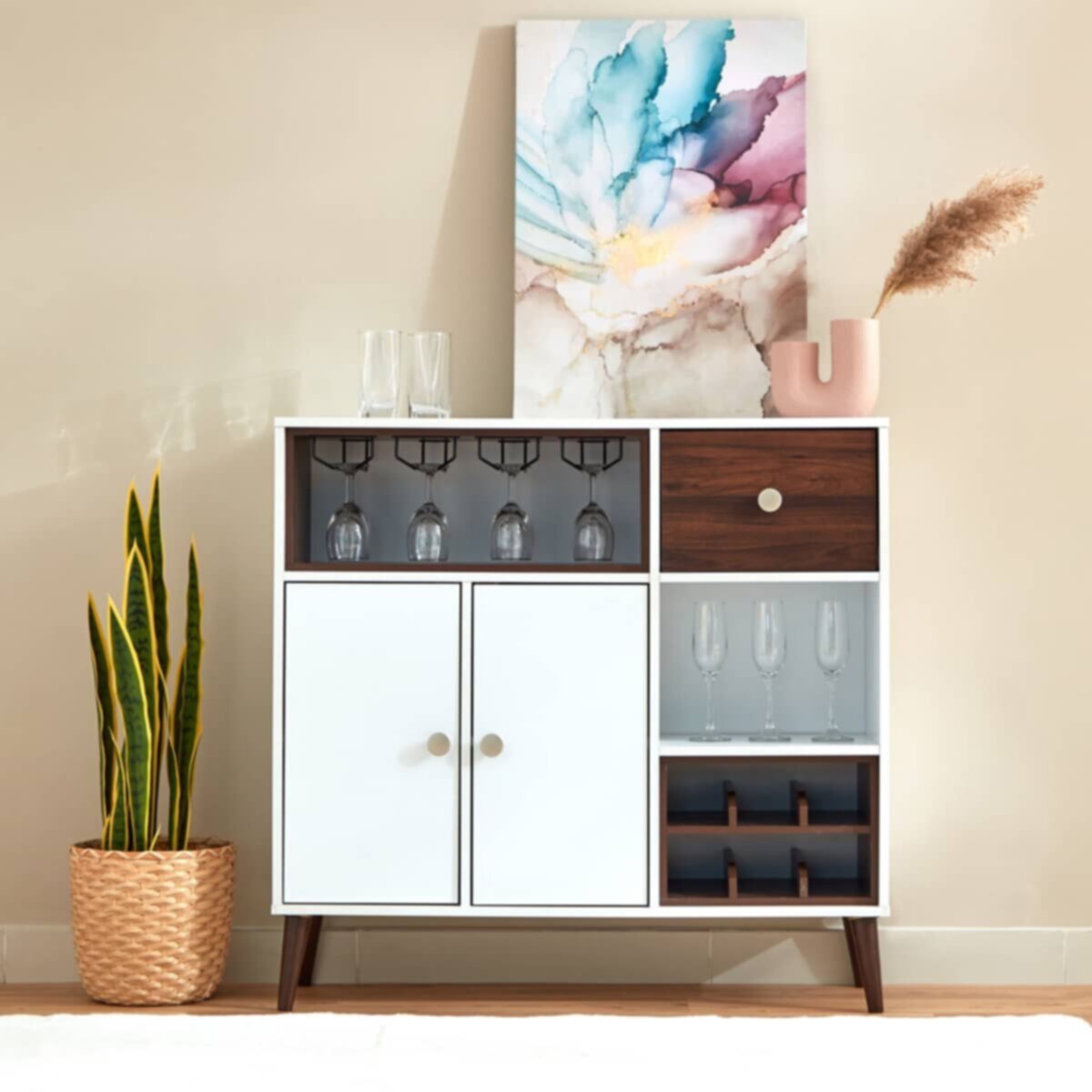 HOMEBOX | Natalia 2-Door Bar Cabinet with 3 Shelves and Drawer | 164931472