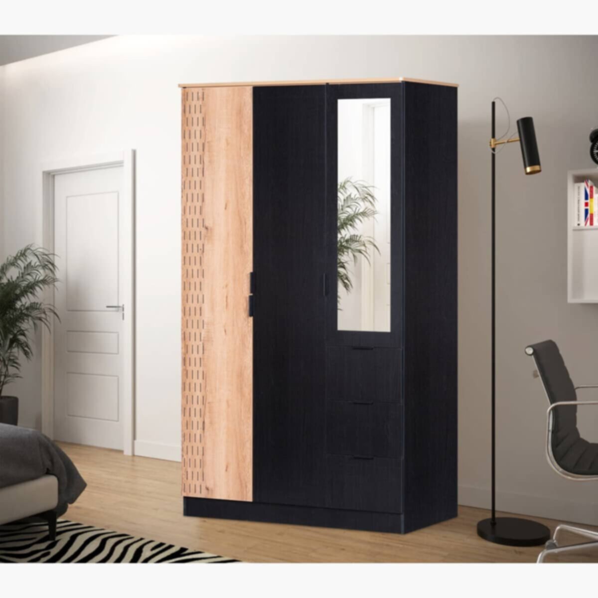 HOMEBOX | Jordan 3-Door Wardrobe with 3 Drawers and Mirror | 165303334
