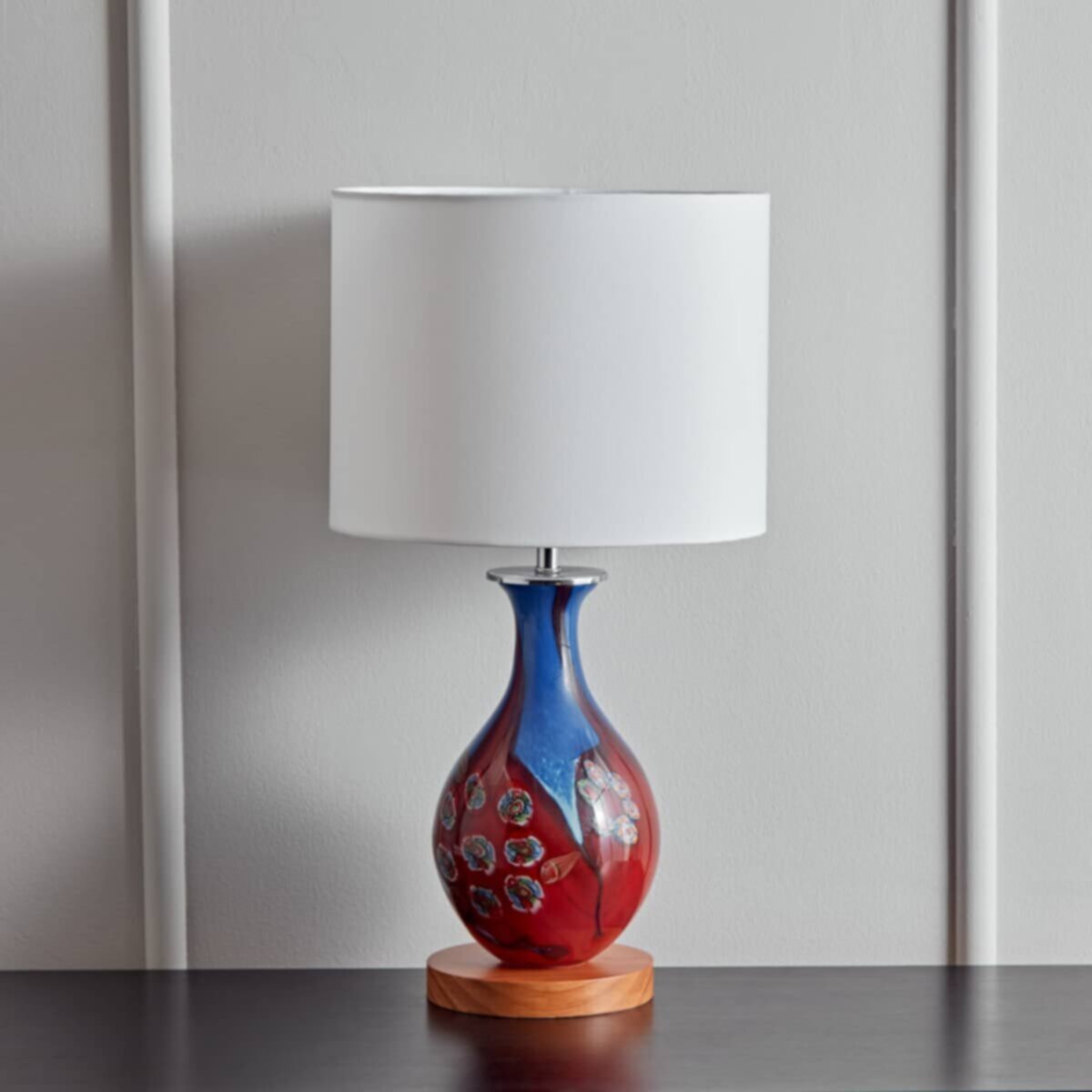 HOMEBOX | Galena Glass Lamp with Wooden Base and Canvas Shade - 30x58 cm | 165901230
