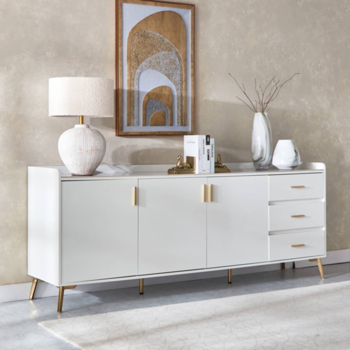 HOMEBOX | Pearl Sintered Stone Top Sideboard | 166043463