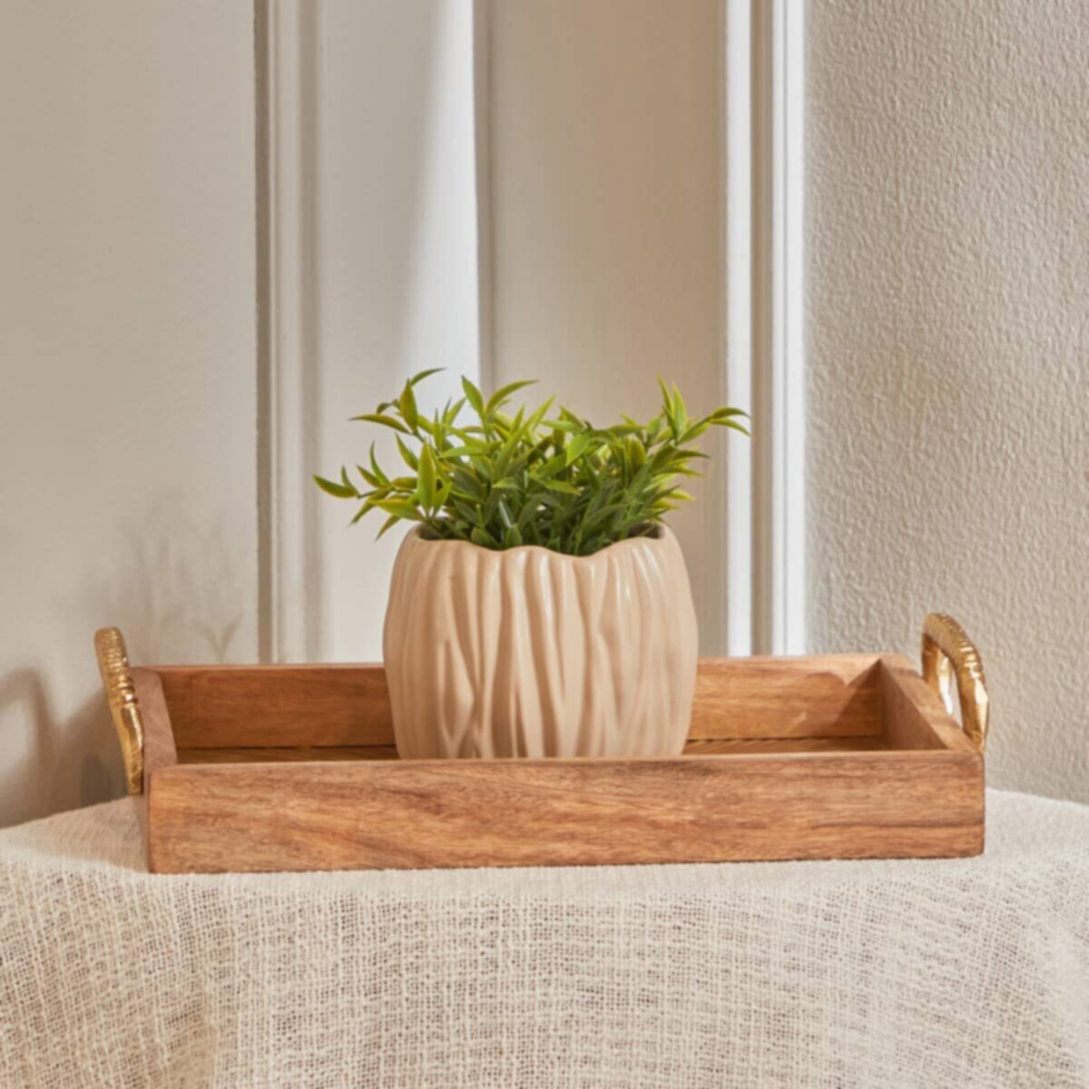 HOMEBOX | Clifton Wooden and Aluminium Decorative Rectangle Tray - 36x20x7 cm | 166066753