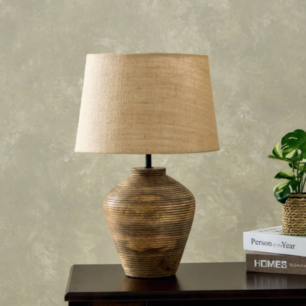 HOMEBOX | Kengston Rattan Base Table Lamp with Tapered Shade - 53 cm | 166210041