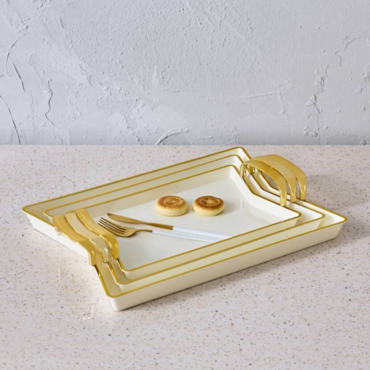 HOMEBOX | Orion Rectangular Tray with Handle - Set of 3 | 166544187