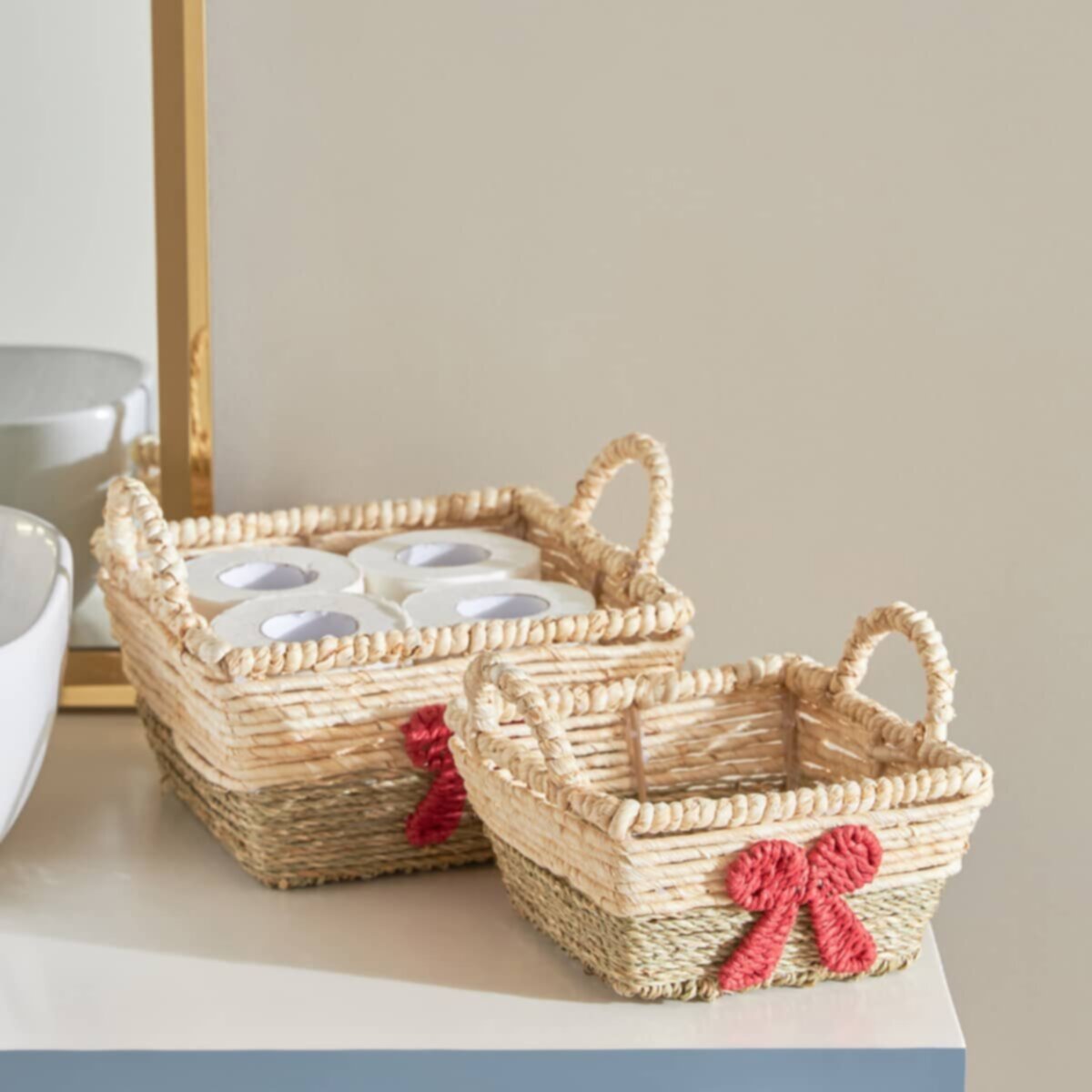 HOMEBOX | Natura 2-Piece Red Bow Basket Set | 166630422