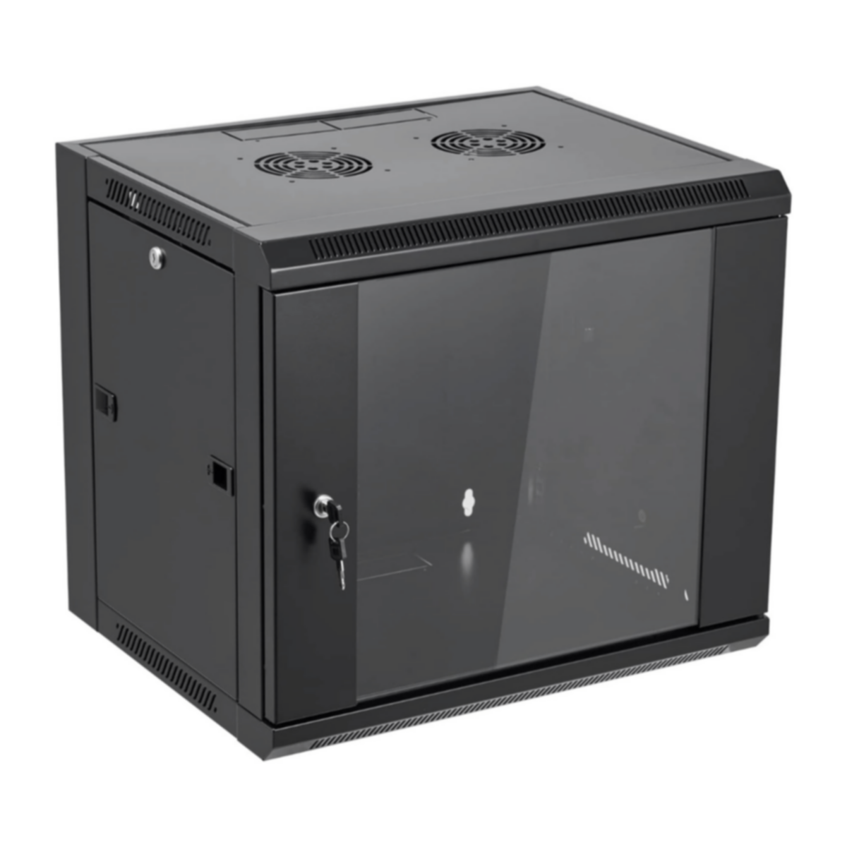 NETCON | 12U Single Section 600W*600D Wall Mount Cabinet, Front Glass & 1 Way Fan | NTSW12U60601FC1